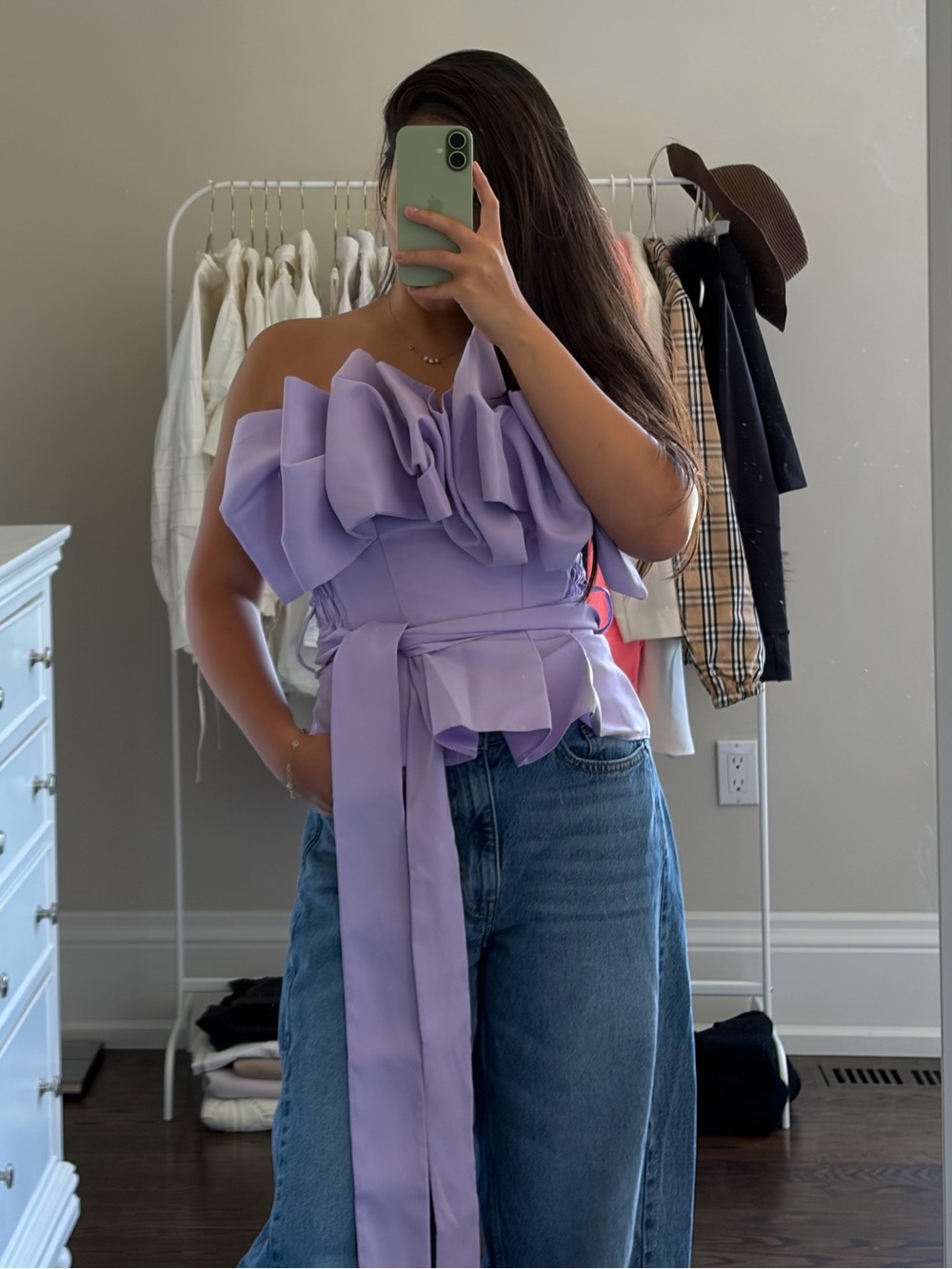 Lavender Ruffle One-Shoulder Crop Top - Picture 3 of 7